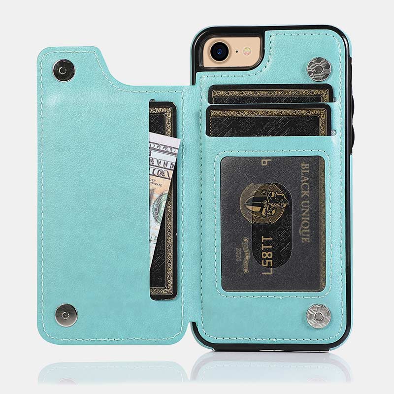 Handyhülle aus Leder mit Brieftaschenformat und Kartenhalter, Sichtfenster, kompatibel mit iPhone und Samsung
