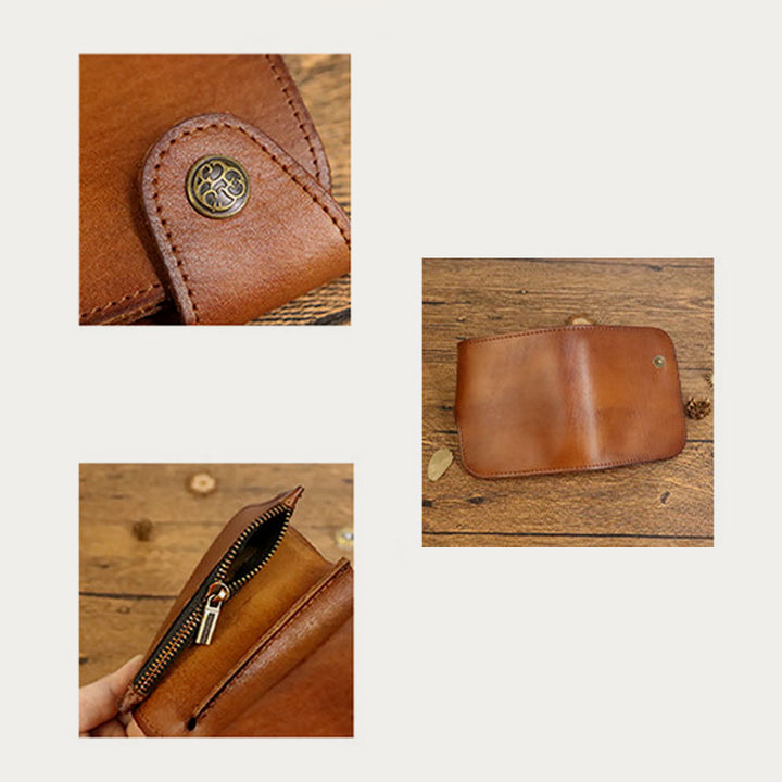 Kurze Brieftasche aus Vintage-Leder, kleine, geräumige Brieftasche mit Kartenhalter für Männer