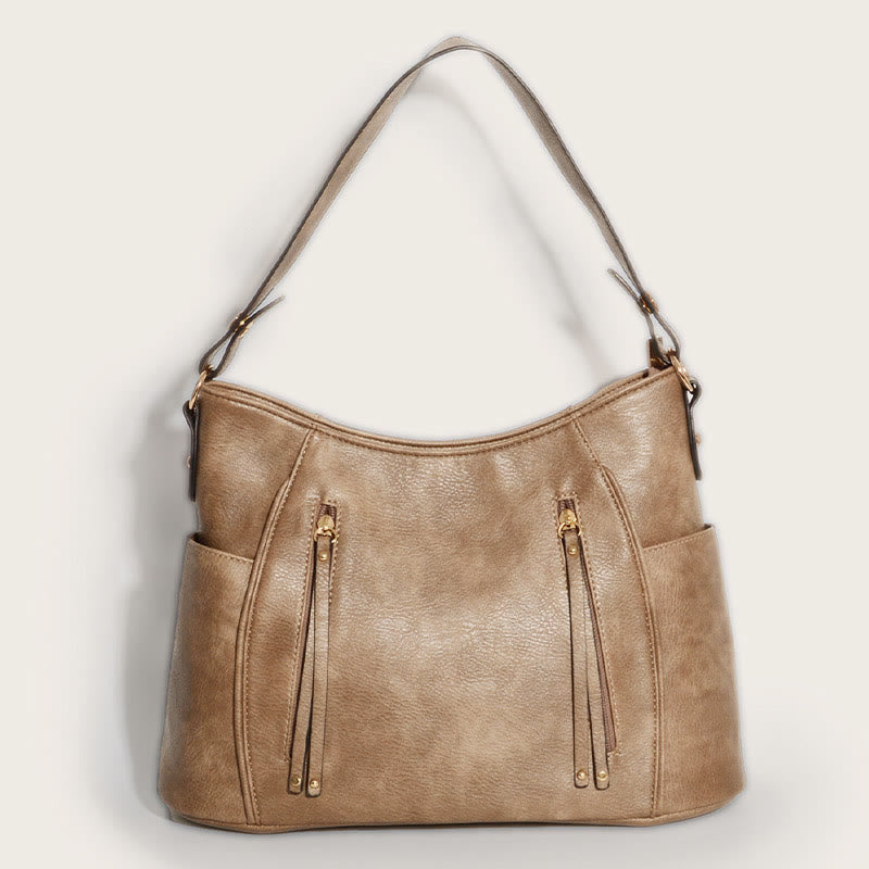 Elegante Umhängetasche für Damen mit Doppelreißverschluss und Quaste aus Leder