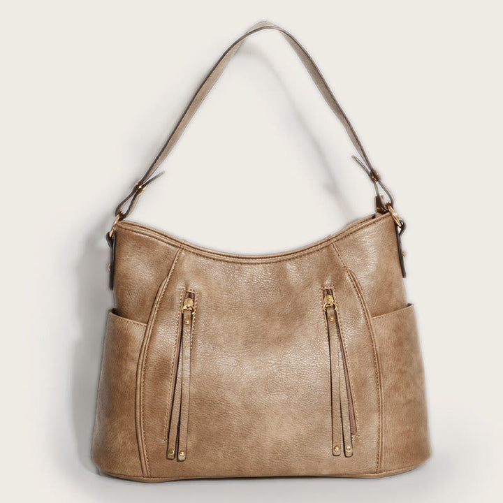 Elegante Umhängetasche für Damen mit Doppelreißverschluss und Quaste aus Leder