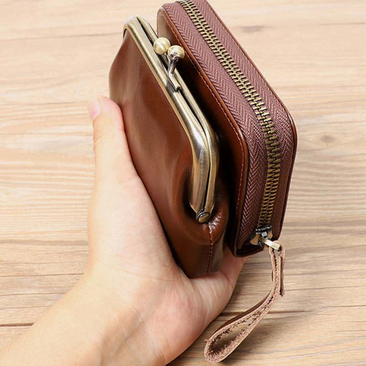 Geldbörse aus echtem Leder, Geldbörse mit abnehmbarer Tasche