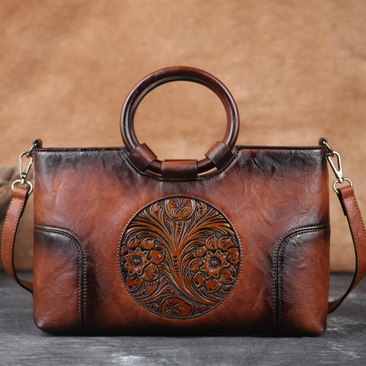 Luxuriöse Top-Henkeltasche mit Vintage-Prägung und Blumenmuster