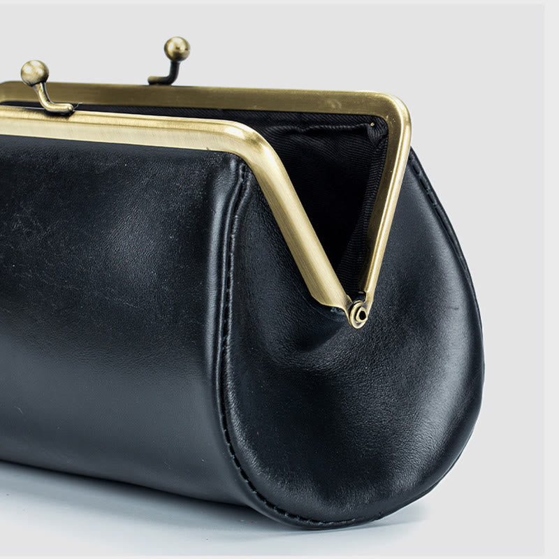 Clutch für Damen, Retro, schlichte Abendtasche aus echtem Leder