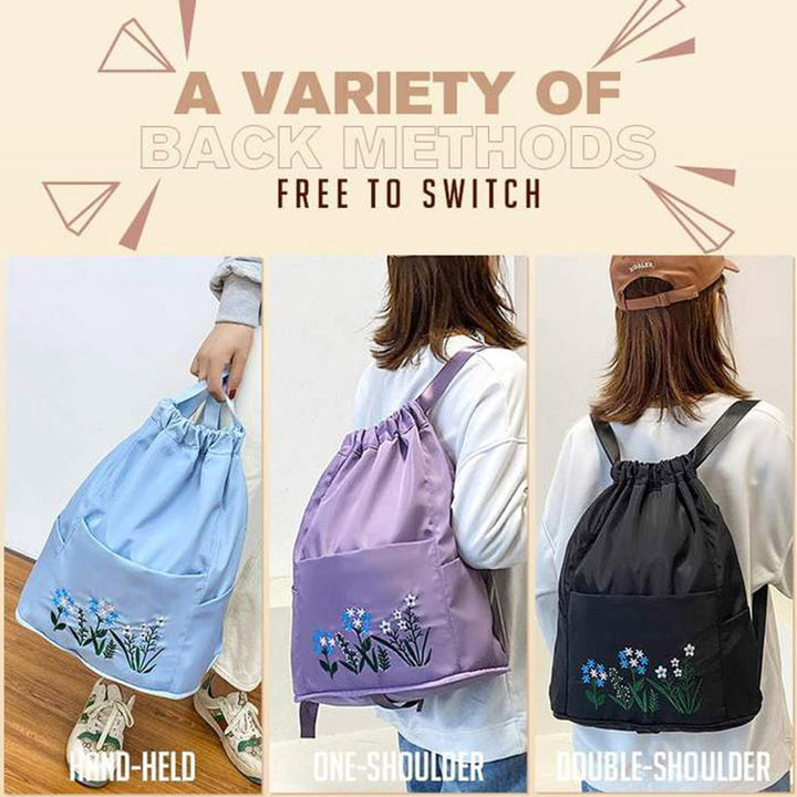 Wasserdichter, faltbarer Fitness-Reiserucksack mit großer Kapazität und Blumenstickerei 