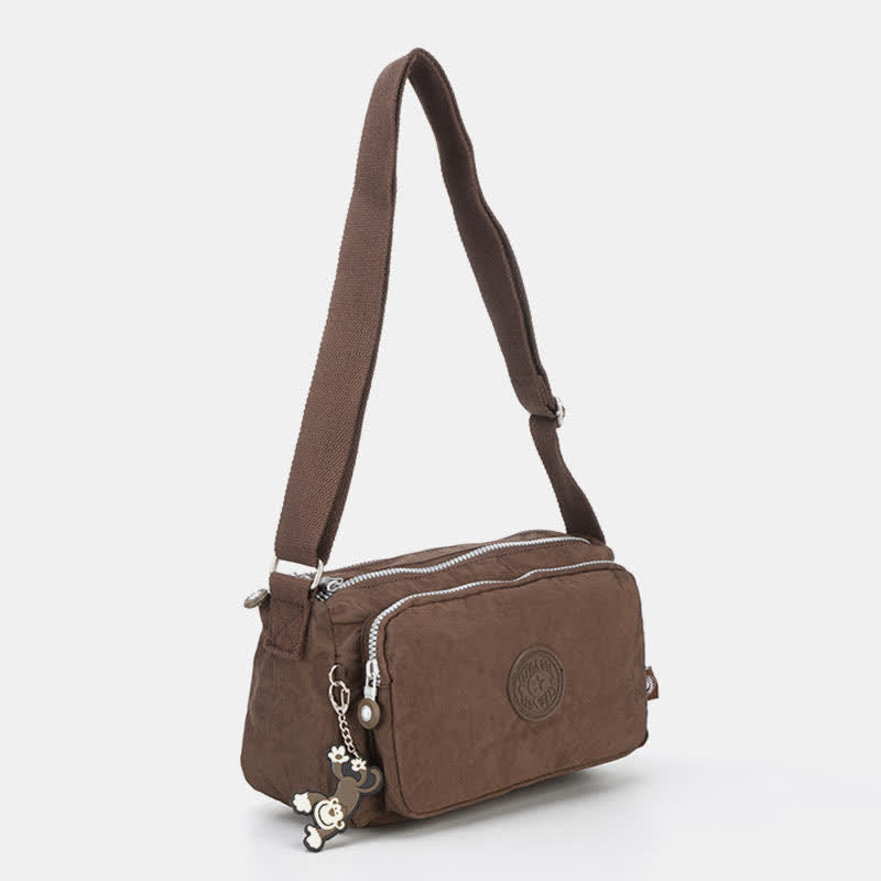 Umhängetasche für Damen, leichte Schultertasche aus Nylon mit Dreifach-Reißverschluss