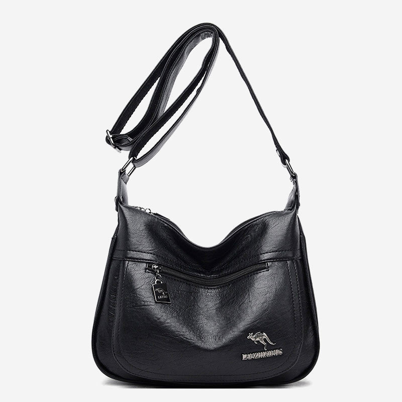 Umhängetasche mit zwei Fächern für Damen, weiches Leder, Damen-Umhängetasche