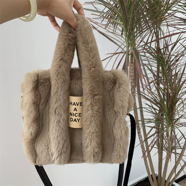 Umhängetasche für Damen, einfarbig, Kunstfell, große Handtasche