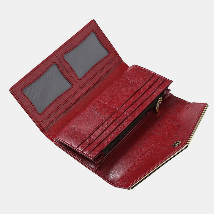 Multifunktionale RFID-dreifach faltbare Geldbörse aus echtem Leder mit großem Fassungsvermögen