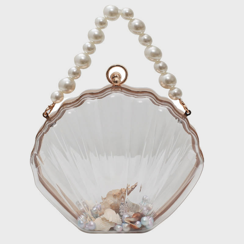 Umhängetasche für Damen mit Perlenkette und Clip, transparente Tasche