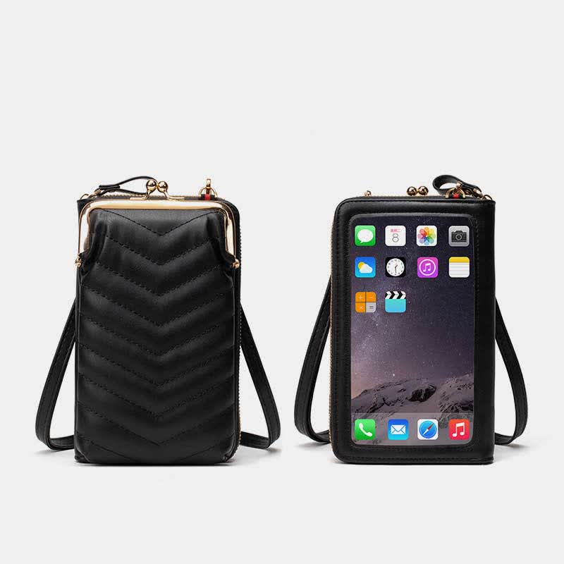 Kleine Crossbody-Handy-Geldbörse für Damen aus gestepptem Leder