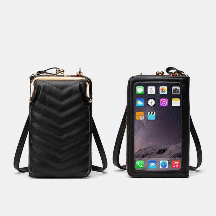 Kleine Crossbody-Handy-Geldbörse für Damen aus gestepptem Leder