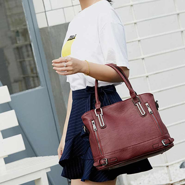 Einkaufstasche aus Kunstleder für Damen, Handtasche, Schultertasche, Umhängetasche