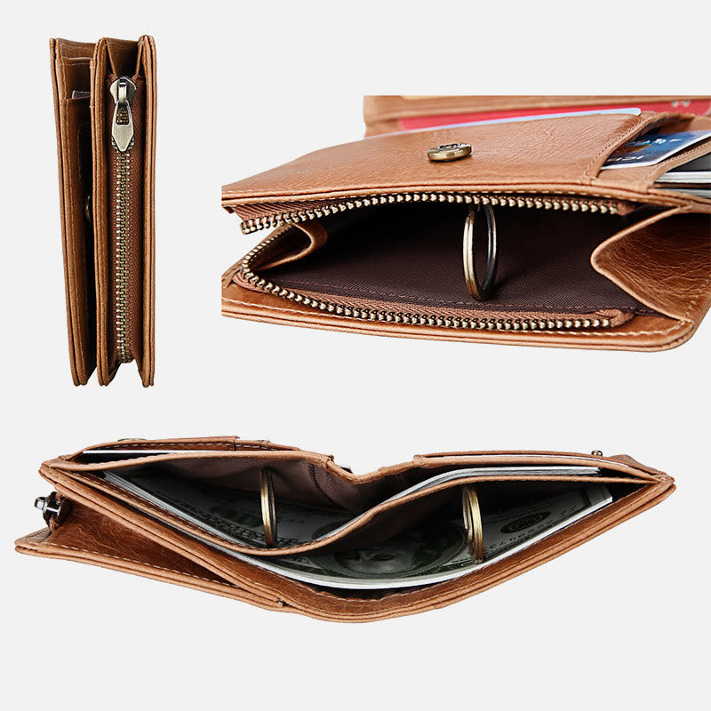 Brieftasche Für Männer Kurze Anti-Diebstahl Echtes Leder Retro