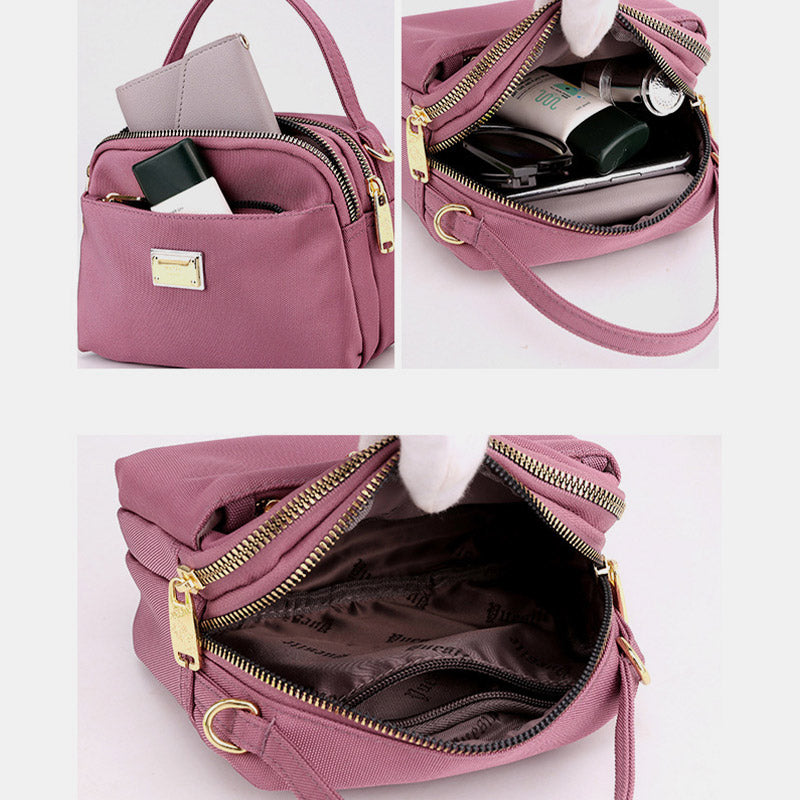 Leichte Umhängetasche aus Nylon mit mehreren Taschen für Damen, 3-lagig