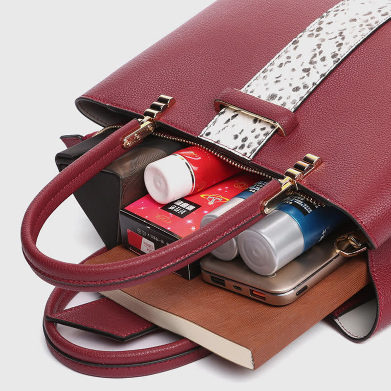 Damen Elegante Handtasche Schlangenhaut Textur Dekor Strapazierfähiges Leder Tote