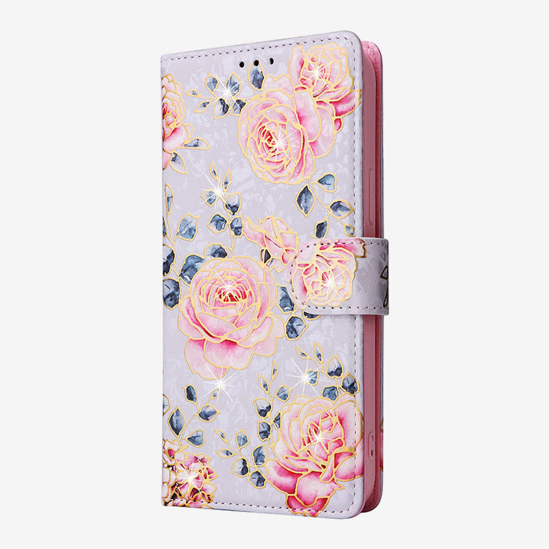 Bunte Blumen-Telefon-Kasten für Iphone Leder Clamshell Telefon Tasche