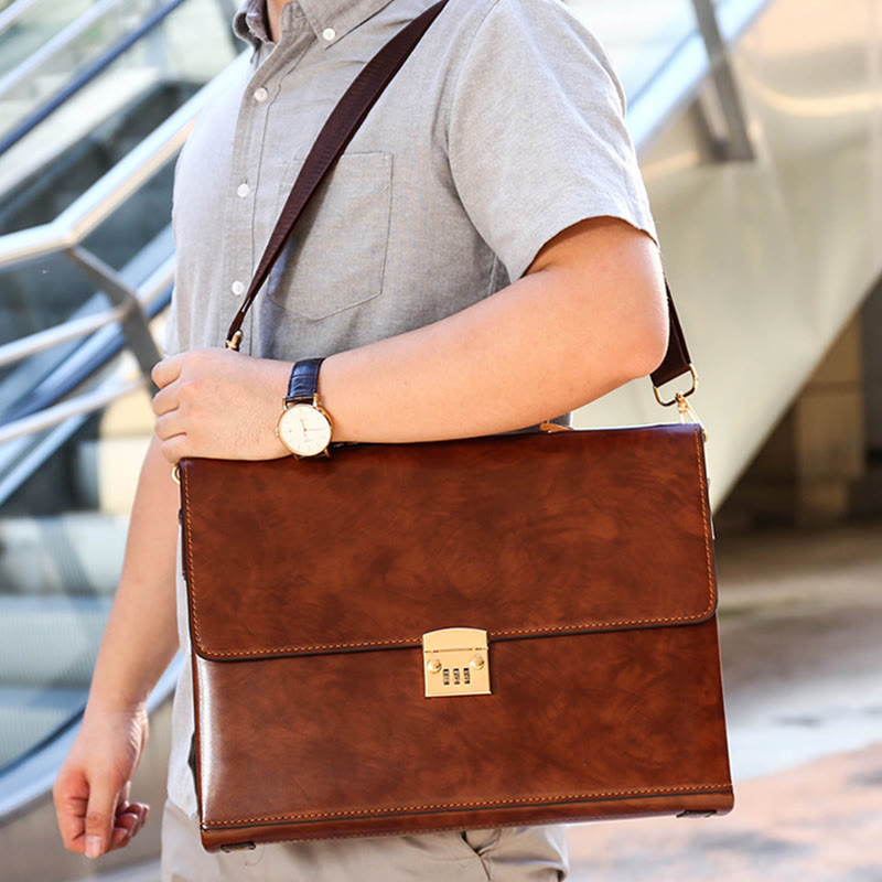 Messenger Bag für Herren, groß, Vintage, mit Schloss, Aktentasche