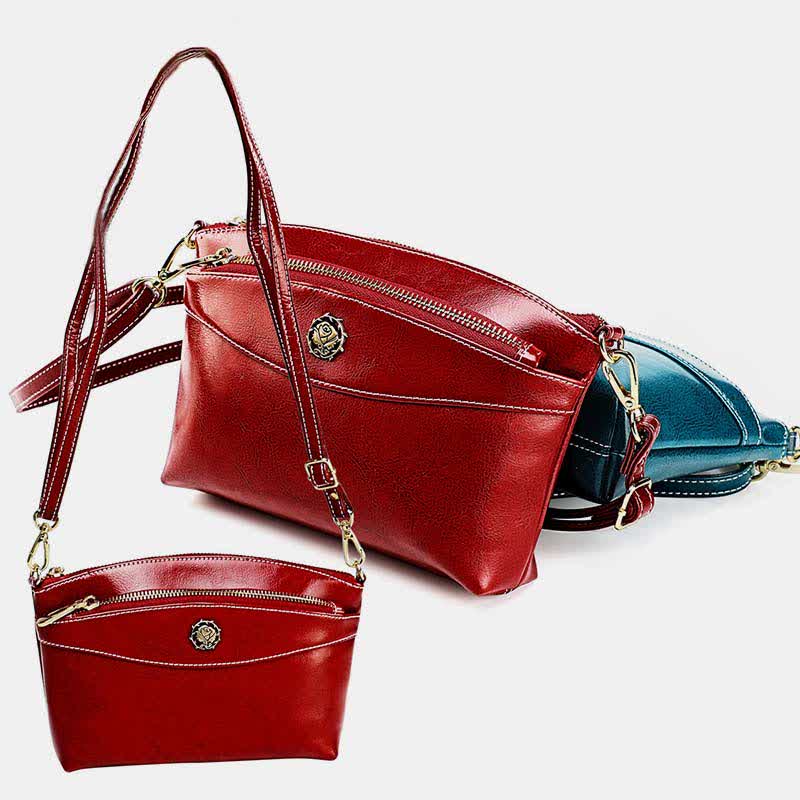 Retro-Umhängetasche aus echtem Leder für Damen, geräumige kleine Handytasche