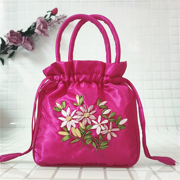 Clutch mit Blumenmuster und Kordelzug, Beuteltasche, Handtasche, Partytasche