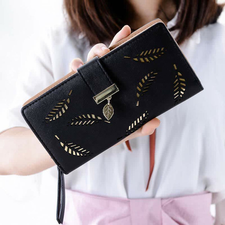 Große Ledergeldbörse für Damen, ausgehöhlt, lang, Clutch