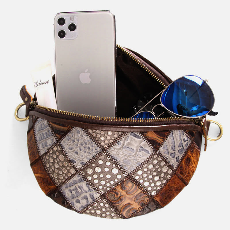 Damen Umhängetasche, breiter verstellbarer Riemen, Leder, Gürteltasche