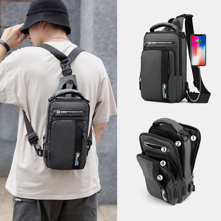 Leichte klassische Schultertasche mit mehreren Taschen und USB-Ladeanschluss für 4 Verwendungszwecke