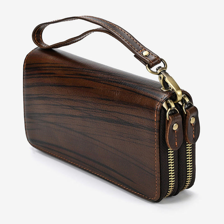 Lange Geldbörse für Herren aus echtem Leder, Retro, lässige Clutch