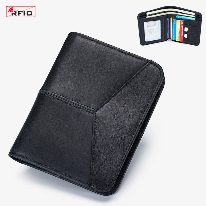 Herren RFID Bifold Trifold Geldbörse Einfarbige Leder Multifunktionale Geldbörse