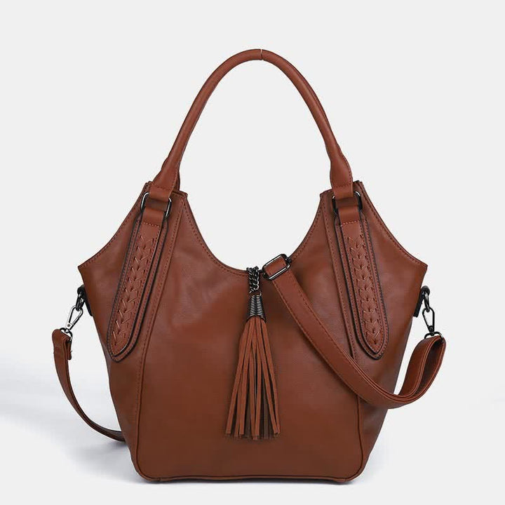 Hobo Bag für Damen mit Quaste, Damenhandtasche aus Leder, Umhängetasche