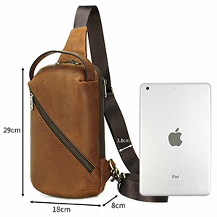 Herren Umhängetasche aus Leder, Schultertasche, Outdoor-Reisetasche, Brusttasche, Daypack