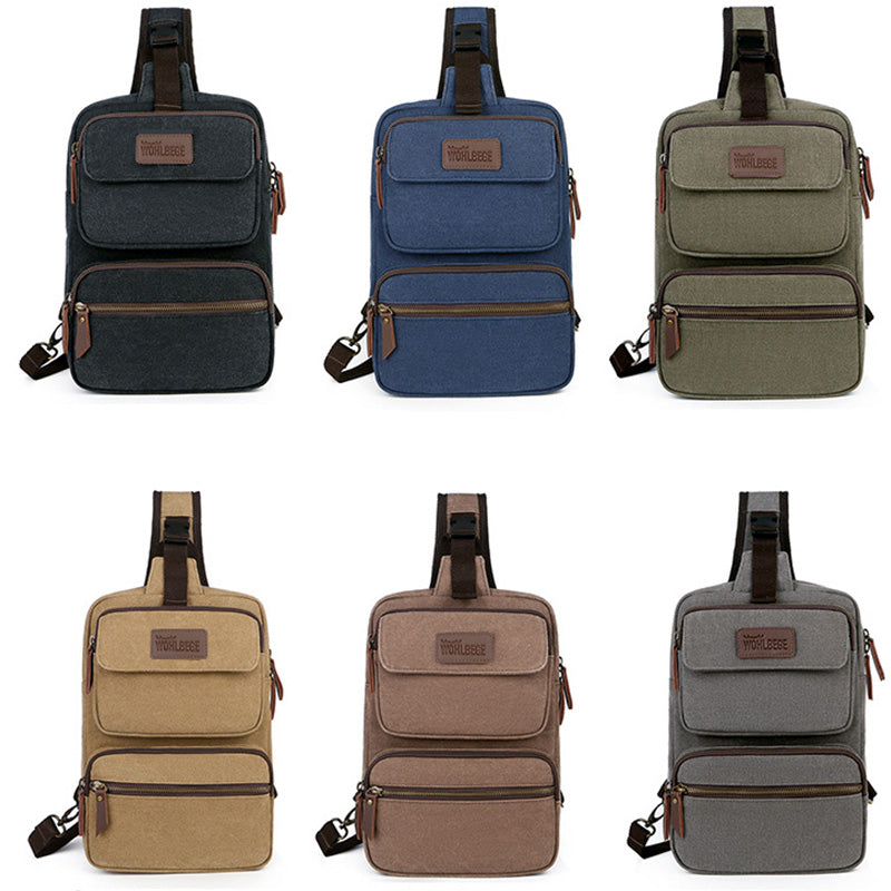 Herren Canvas Sling Bag Multi-Pocket Kratzfeste Umhängetasche