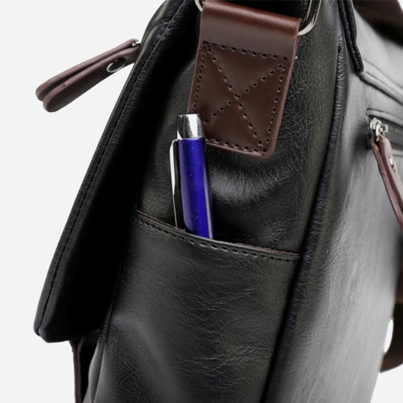Messenger Bag für Herren, wasserdichte Schultertasche aus PU mit aufgesetzter Klappe