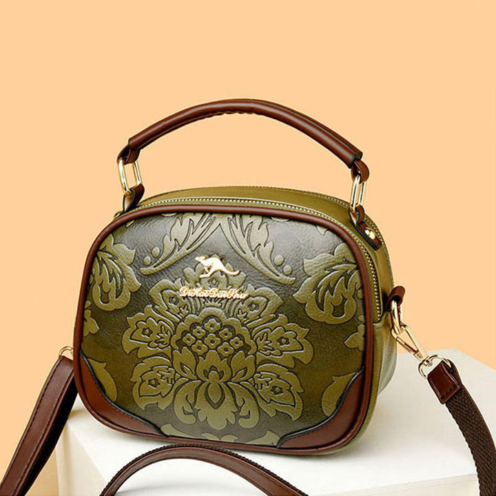 Handtasche mit Blumenprägung für Damen, Umhängetasche mit zwei Fächern