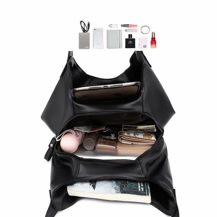Hobo-Tasche mit drei Fächern für Damen, Schultertasche aus PU-Leder