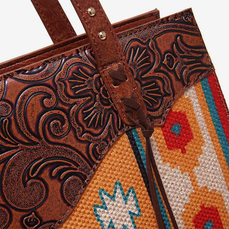 Vintage Bohemian Tote Damen Klassische Baumwolle Leinen Unterarm Schultertasche