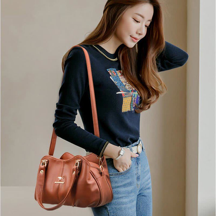 Damen Lederhandtasche mit mehreren Fächern, Umhängetasche, Hobo-Tasche