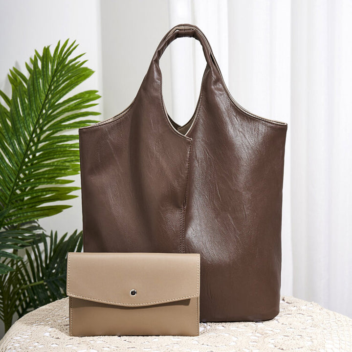 Leder Tote Schultertasche für Frauen Doppelseitige Hobo Geldbörse Bucket Handtasche