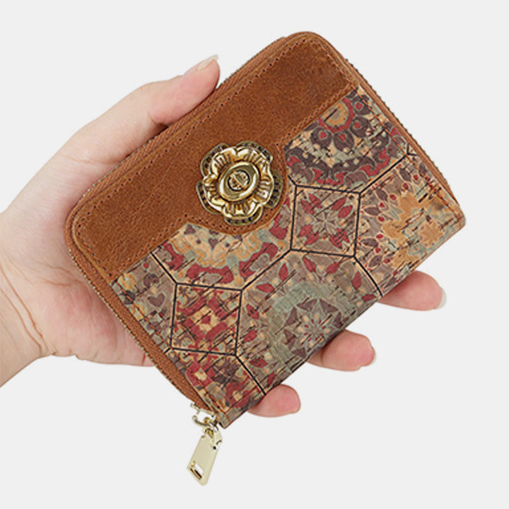 RFID Multi-Slot Echtleder Vintage Druck Kurze Brieftasche Kartenhalter