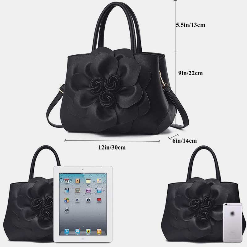 Damen Floral Elegante Schultertasche Vegan Leder Handtasche Satchel Geldbörsen
