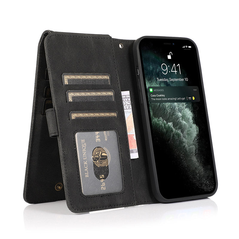Brieftaschenetui für iPhone Samsung, langlebiges Flip-Lanyard-Gurt-Armband, Reißverschluss, Kartenhalter