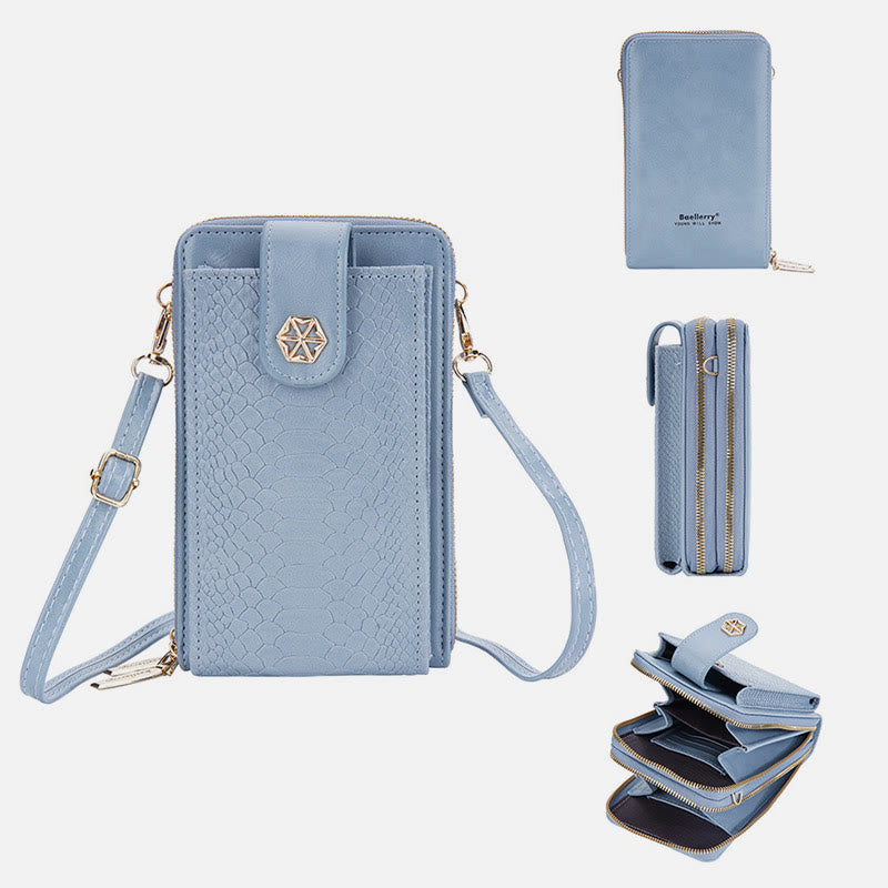 Solide Schlangenhaut-Grain-Telefontasche für Frauen Elegante Crossbody-Geldbörse