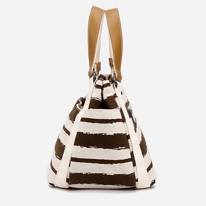 Lässige Einkaufstasche für Damen, gestreifte Canvas-Tasche für den täglichen Gebrauch