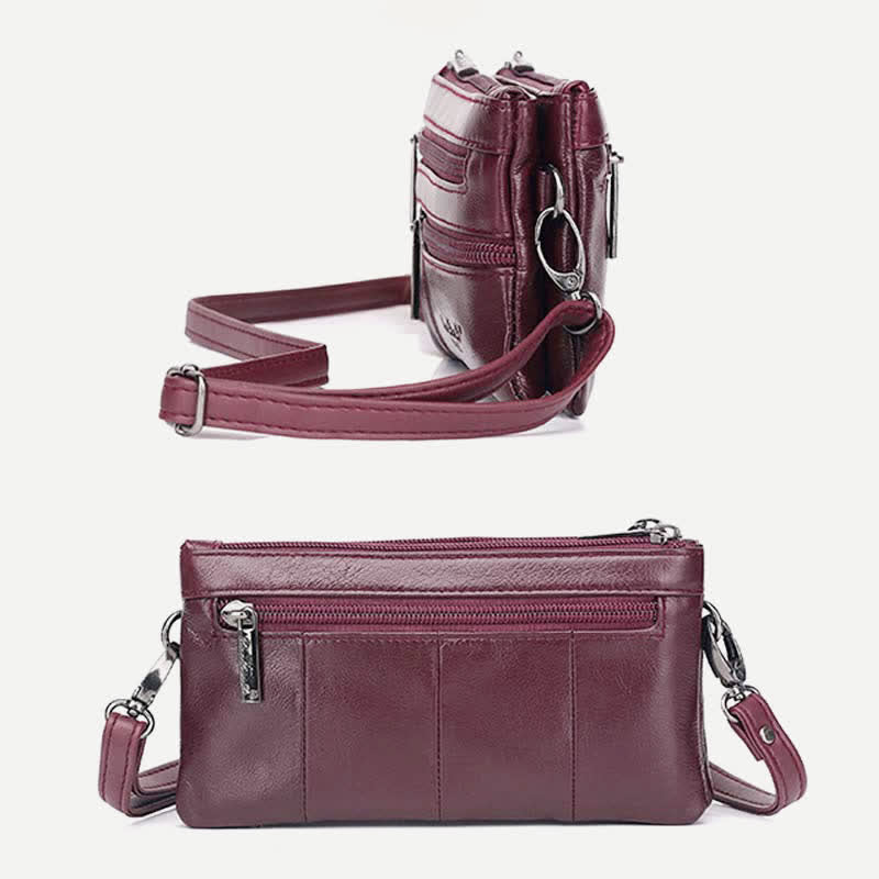 Clutch-Geldbörse für Damen, mehrere Taschen, Echtleder-Geldbörse mit Umhängegurt
