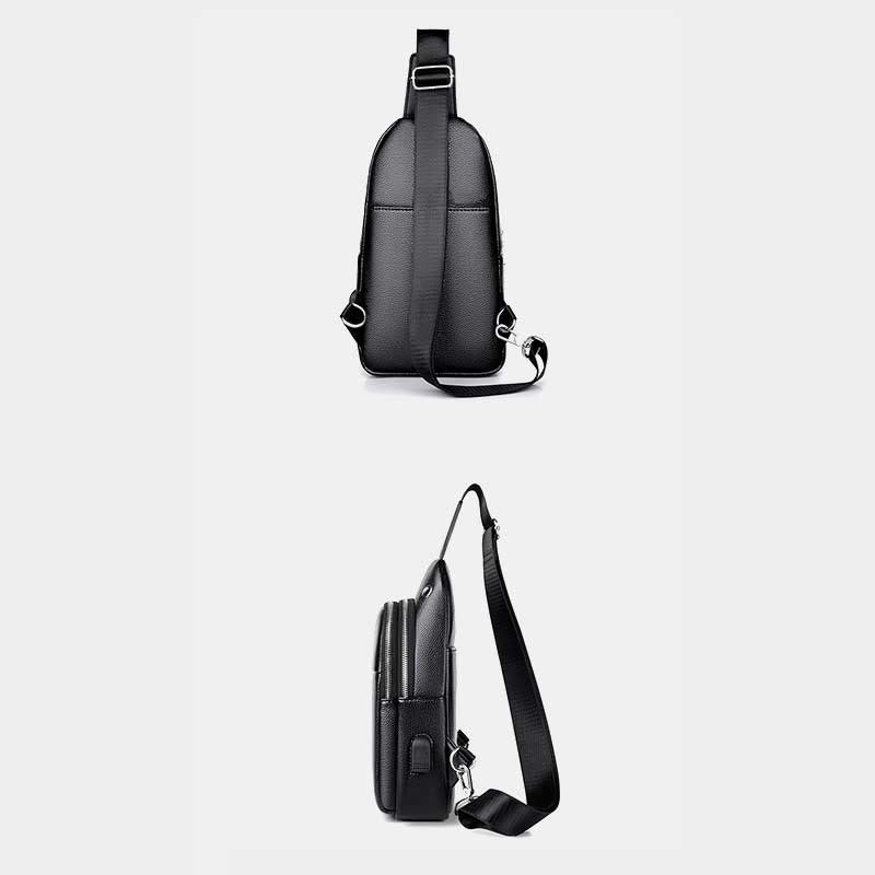 Sling Bag für Herren, schwarzes Leder, lässige Einkaufs-Umhängetasche