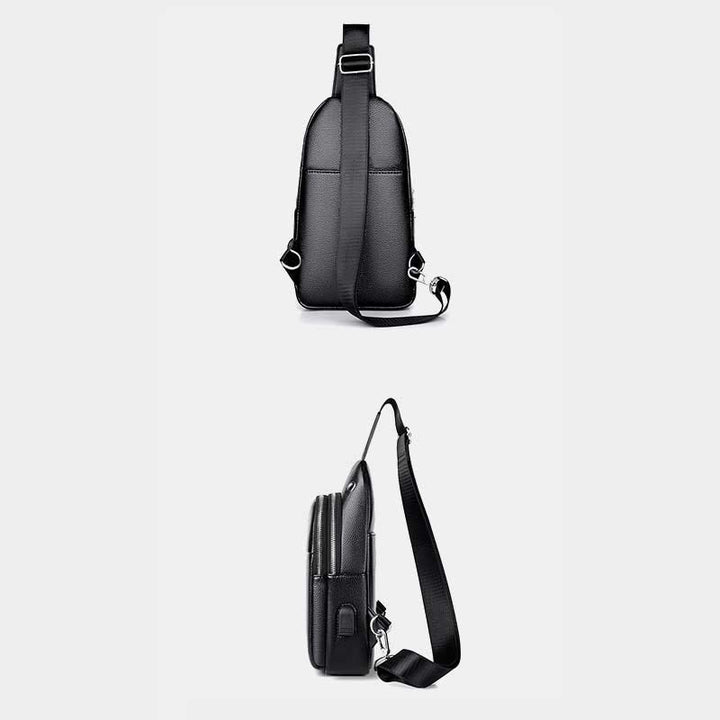 Sling Bag für Herren, schwarzes Leder, lässige Einkaufs-Umhängetasche