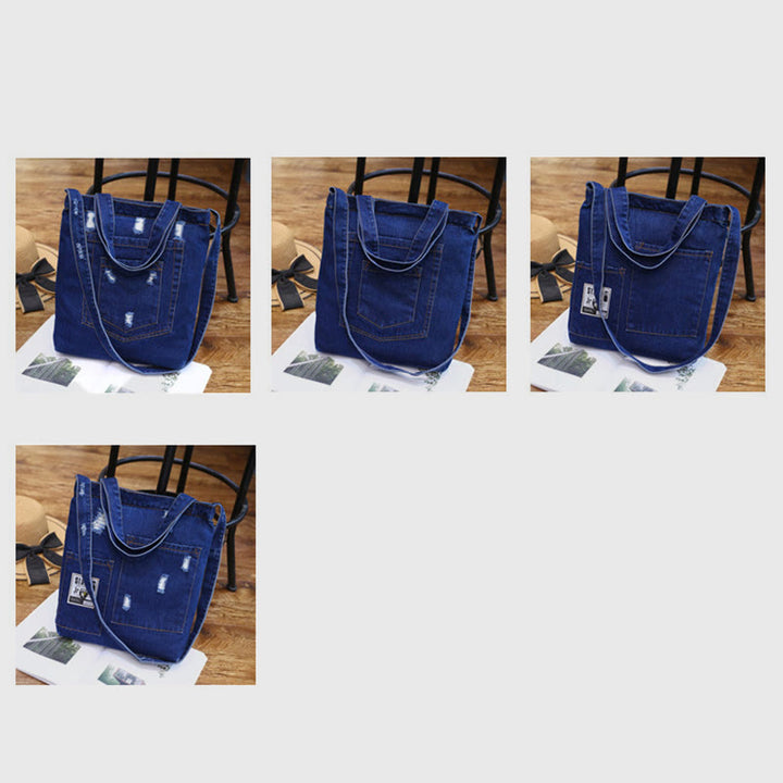 Denim Tote für Ausflüge Retro Canvas zerrissene Umhängetasche - image 17