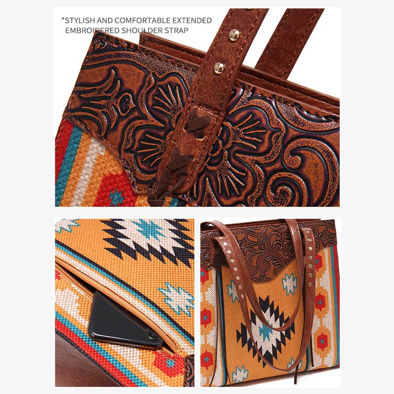 Vintage Bohemian Tote Damen Klassische Baumwolle Leinen Unterarm Schultertasche
