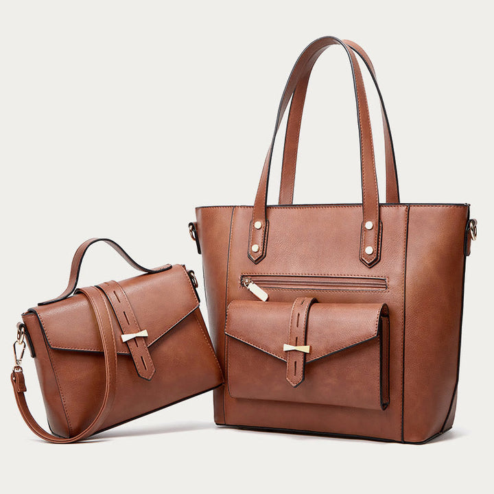 Taschenset für Damen, große Tragetasche, Umhängetasche aus Leder