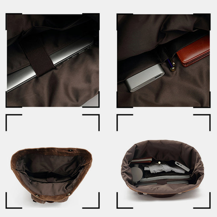 Unisex Leder Canvas gewachster Rucksack Reiserucksack wasserdichte Laptoptasche
