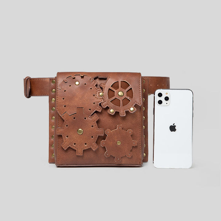 Retro-Gürteltasche für Damen, quadratische Handytasche in Zahnradform